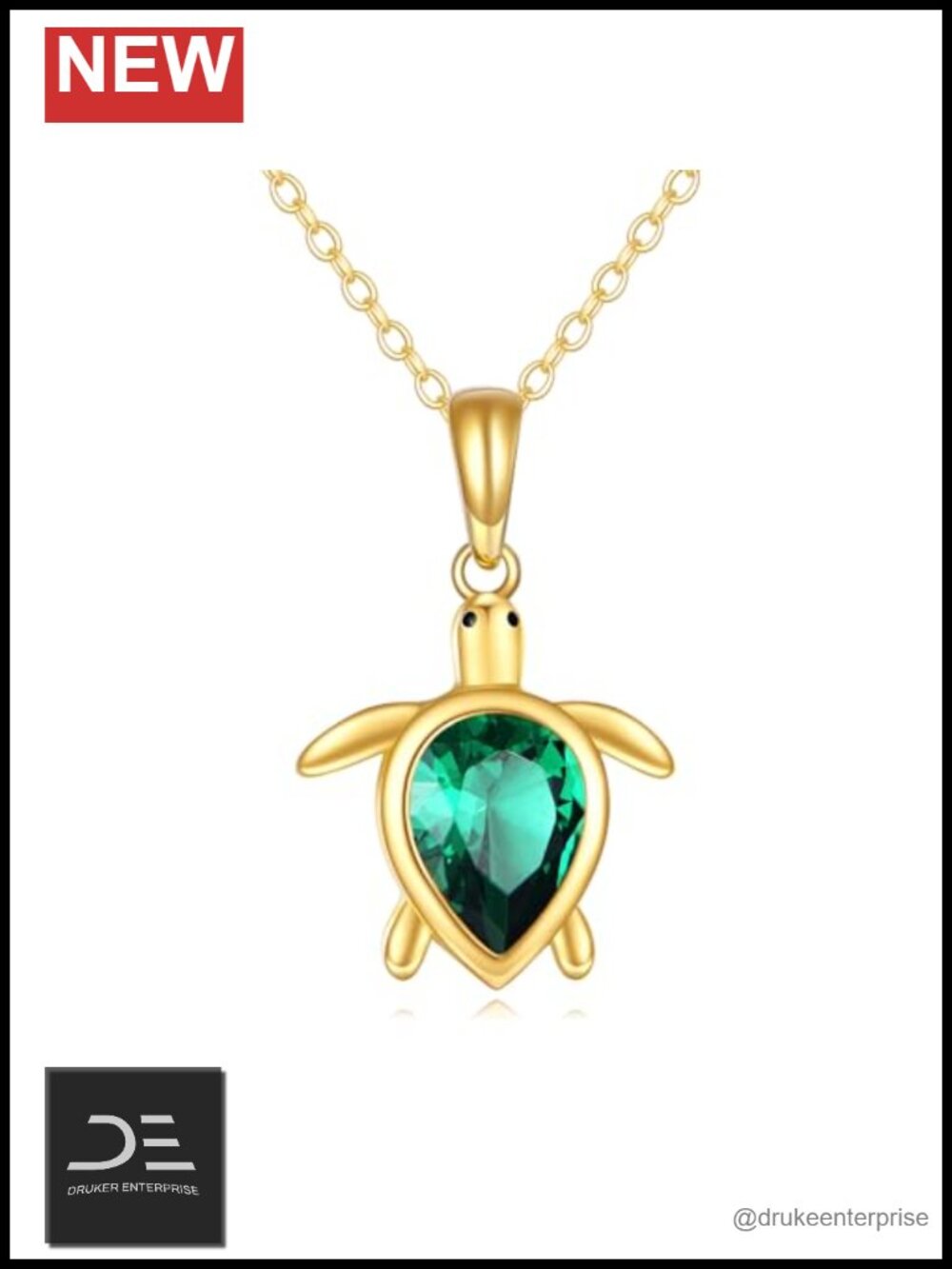 14k Solid Gold Turtle Pendant Necklace 16-18 Inch Adjustable Box Chain